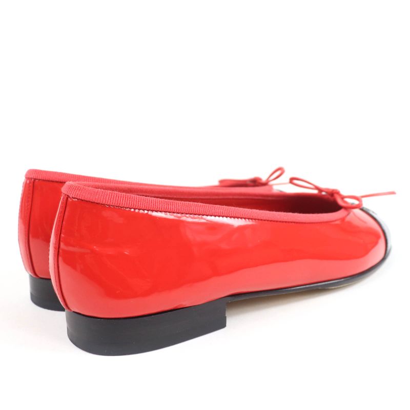 Chanel Patent Leather Coco Mark Bicolor Flat Shoes Ballet Red — view 3