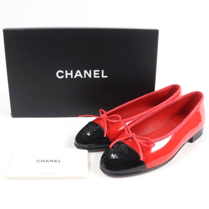 Chanel Patent Leather Coco Mark Bicolor Flat Shoes Ballet Red — view 2