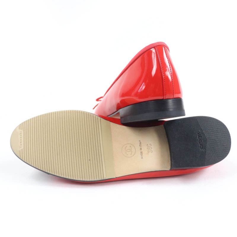 Chanel Patent Leather Coco Mark Bicolor Flat Shoes Ballet Red — view 7