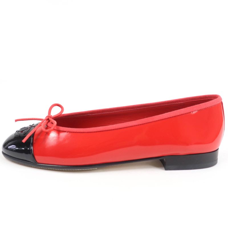 Chanel Patent Leather Coco Mark Bicolor Flat Shoes Ballet Red — view 5
