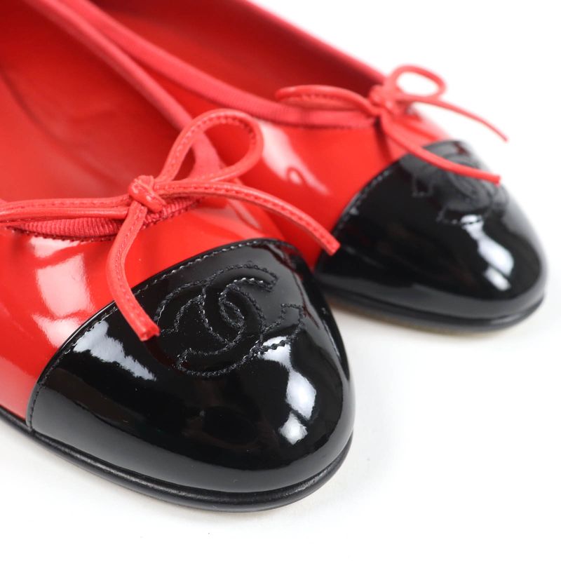 Chanel Patent Leather Coco Mark Bicolor Flat Shoes Ballet Red — view 8