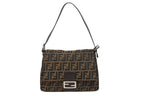 Fendi Mamma Baguette Shoulder Bag Zucca Pattern Cotton Canvas Brown Silver
