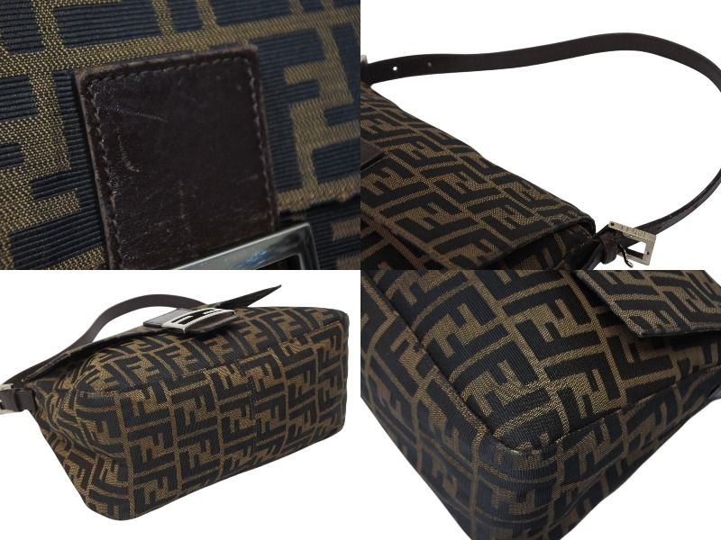 Fendi Mamma Baguette Shoulder Bag Zucca Pattern Cotton Canvas Brown Silver — view 8