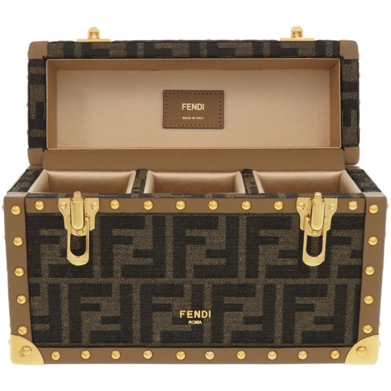 Fendi Flegrance Trunk 3 Bottles Storage 7 As300 As3 Uf1 lmn Metal FF Jacquard Brown — view 9