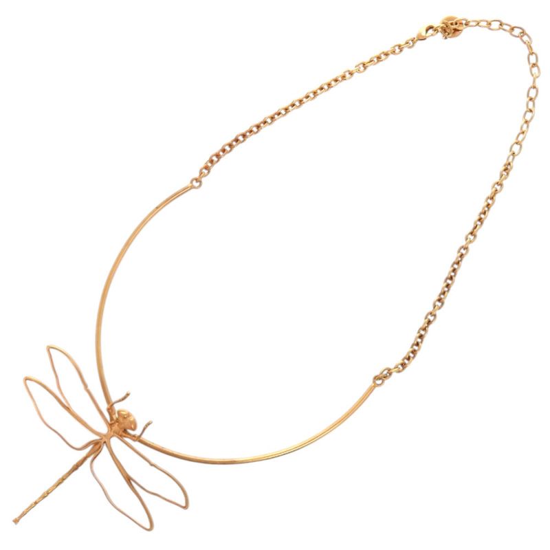 Dior Herbarium Dragonfly Metal Resin Pink Gold Clear Necklace 1506 — view 6