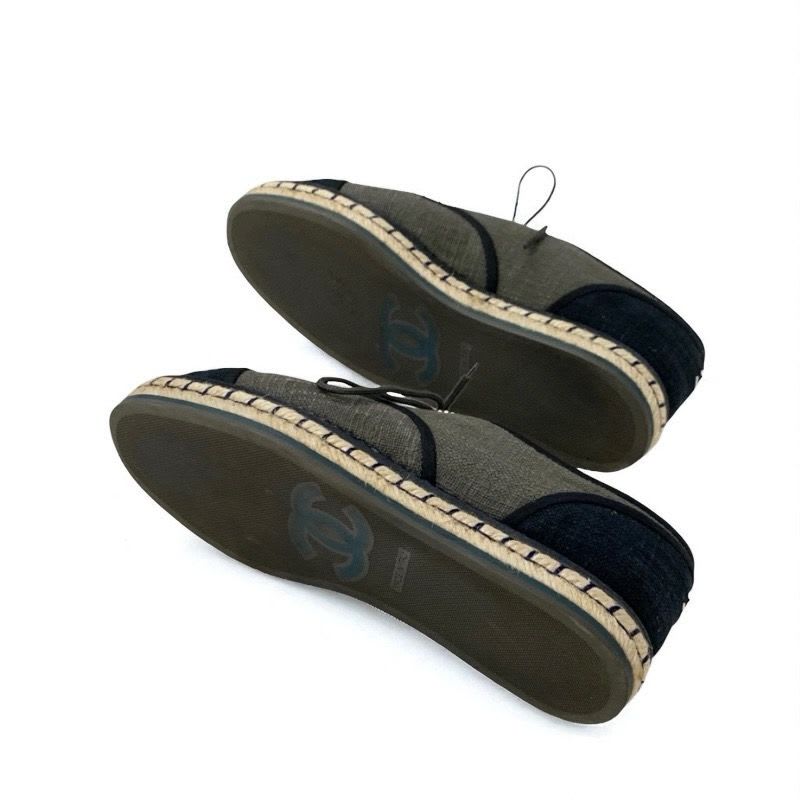 Chanel Flat Shoes Fabric Gray Black Coco Mark Espadrilles Pearl Lace Up — view 6