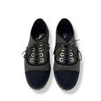Chanel Flat Shoes Fabric Gray Black Coco Mark Espadrilles Pearl Lace Up — view 2