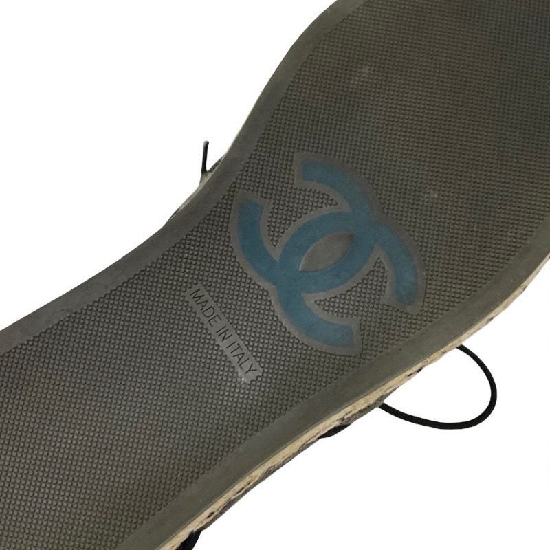 Chanel Flat Shoes Fabric Gray Black Coco Mark Espadrilles Pearl Lace Up — view 8