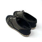 Chanel Flat Shoes Fabric Gray Black Coco Mark Espadrilles Pearl Lace Up — view 4