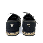 Chanel Flat Shoes Fabric Gray Black Coco Mark Espadrilles Pearl Lace Up — view 5