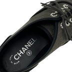 Chanel Flat Shoes Fabric Gray Black Coco Mark Espadrilles Pearl Lace Up — view 7
