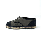 Chanel Flat Shoes Fabric Gray Black Coco Mark Espadrilles Pearl Lace Up — view 3