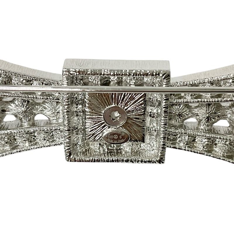 Chanel Brooch Corsage Silver Coco Mark Rhinestone Ribbon — view 6