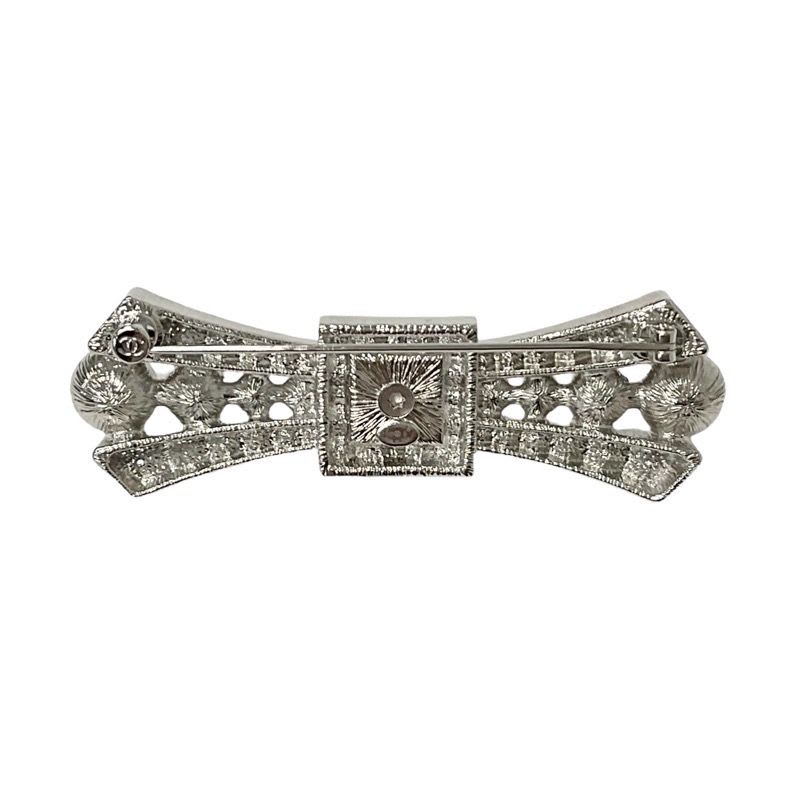 Chanel Brooch Corsage Silver Coco Mark Rhinestone Ribbon — view 4