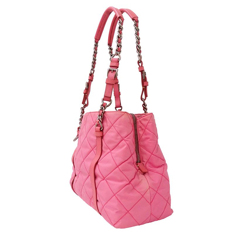 Prada Bag Tote Nylon Pink Handbag Chain Quilted Fancy — view 4