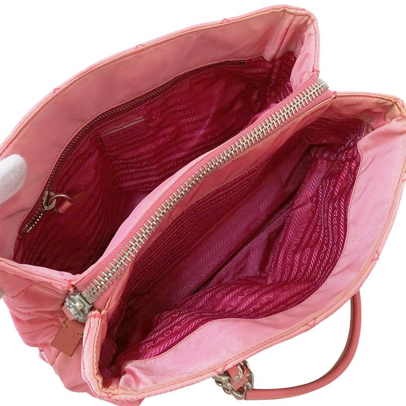 Prada Bag Tote Nylon Pink Handbag Chain Quilted Fancy — view 5