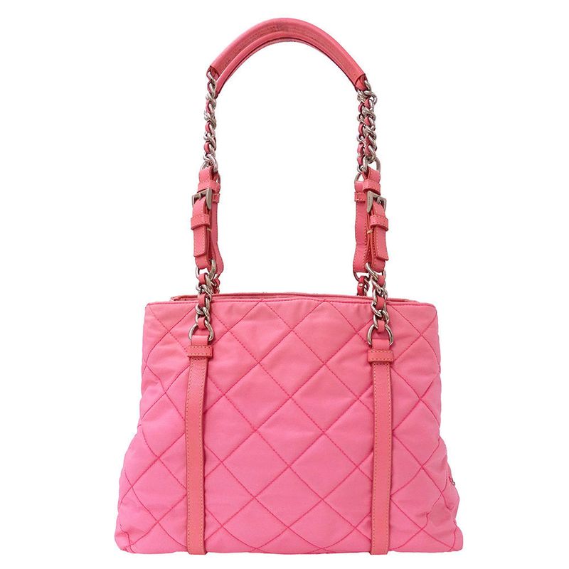 Prada Bag Tote Nylon Pink Handbag Chain Quilted Fancy — view 2