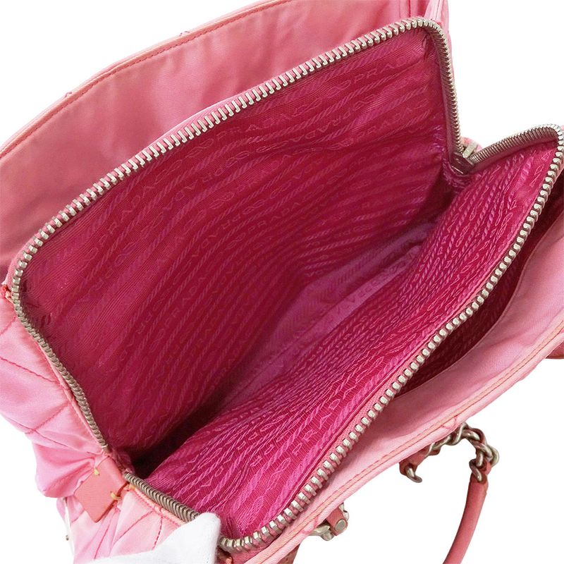 Prada Bag Tote Nylon Pink Handbag Chain Quilted Fancy — view 6