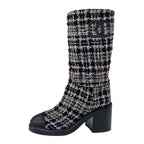 Chanel Boots Long Shoes Tweed Leather Black Multicolor Coco Mark — view 3