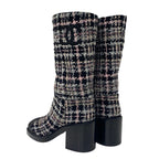 Chanel Boots Long Shoes Tweed Leather Black Multicolor Coco Mark — view 4