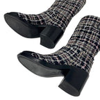 Chanel Boots Long Shoes Tweed Leather Black Multicolor Coco Mark — view 6