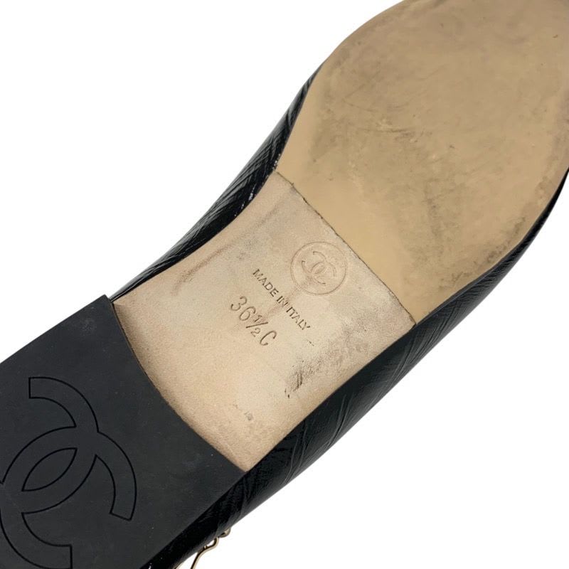 Chanel Flat Shoes Leather Black Gold Ballet Ballerina Coco Mark Pearl — view 8