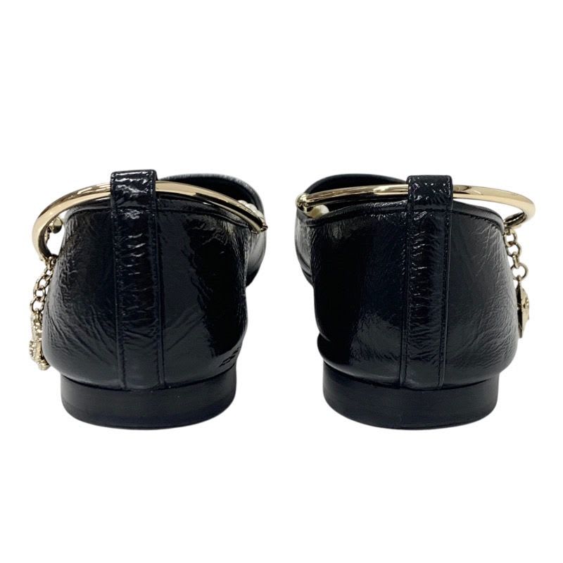 Chanel Flat Shoes Leather Black Gold Ballet Ballerina Coco Mark Pearl — view 5