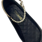 Chanel Flat Shoes Leather Black Gold Ballet Ballerina Coco Mark Pearl — view 7