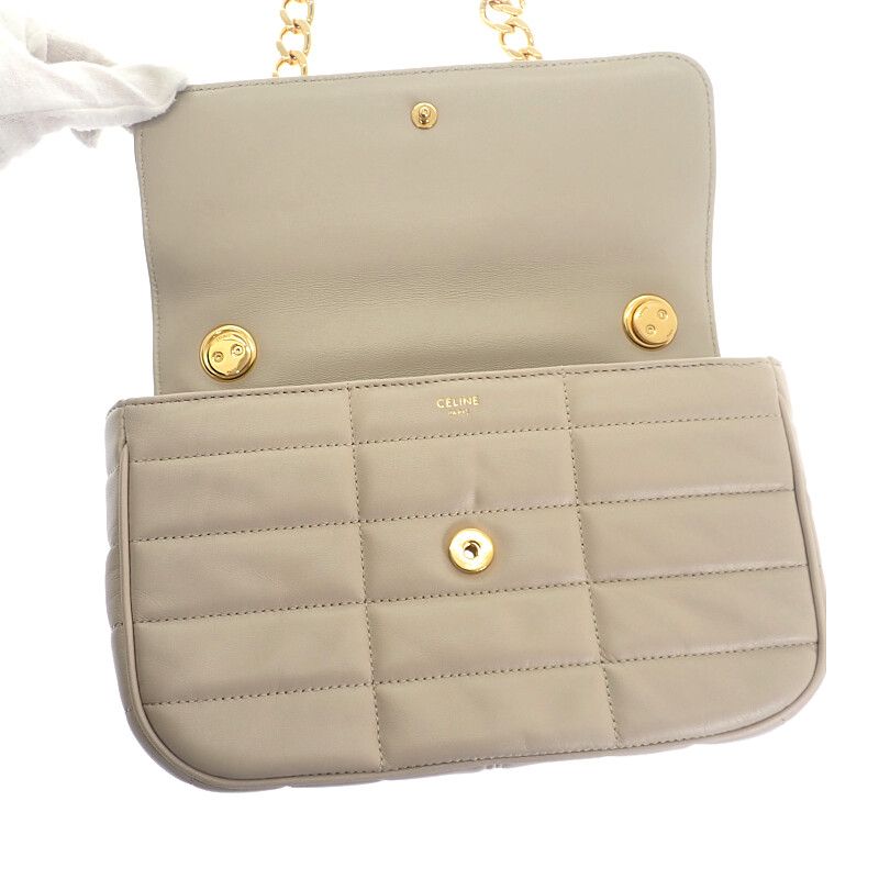 Celine Matelasse Monochrome epz.02 tr Shoulder Bag Goth Leather Ivory — view 9