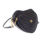 Gucci Interlocking G Heart Shoulder Bag Calf Black Gold Hardware — view 2