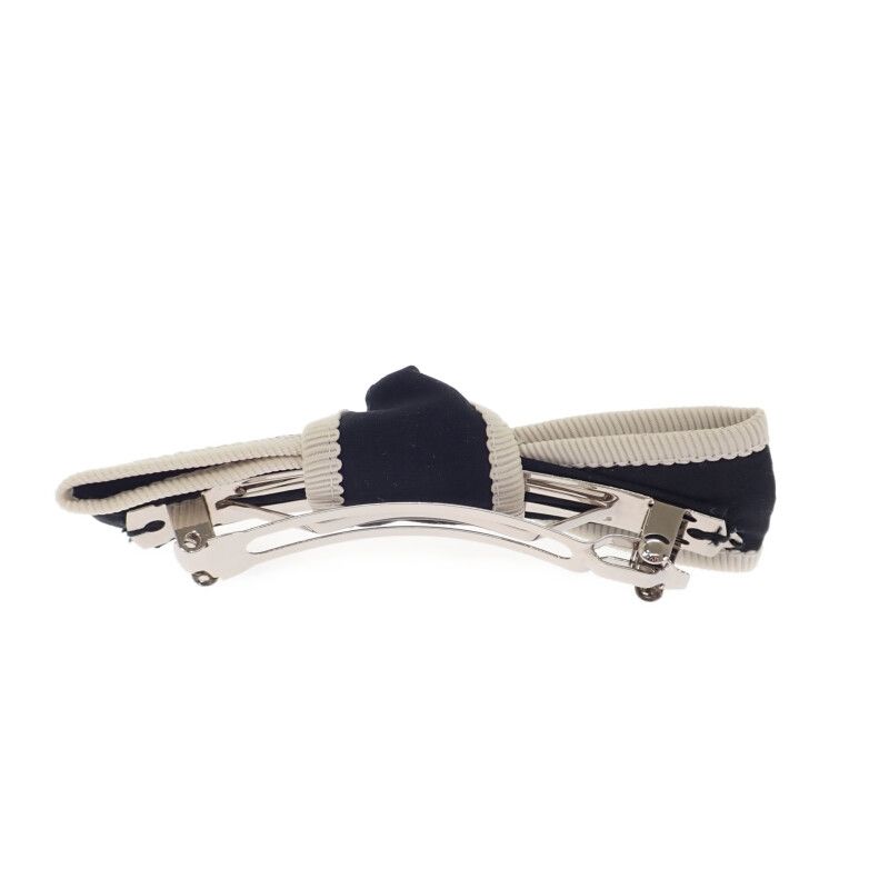 Chanel Bow Aa9921 Barrette Silk Black Silver Hardware — view 3