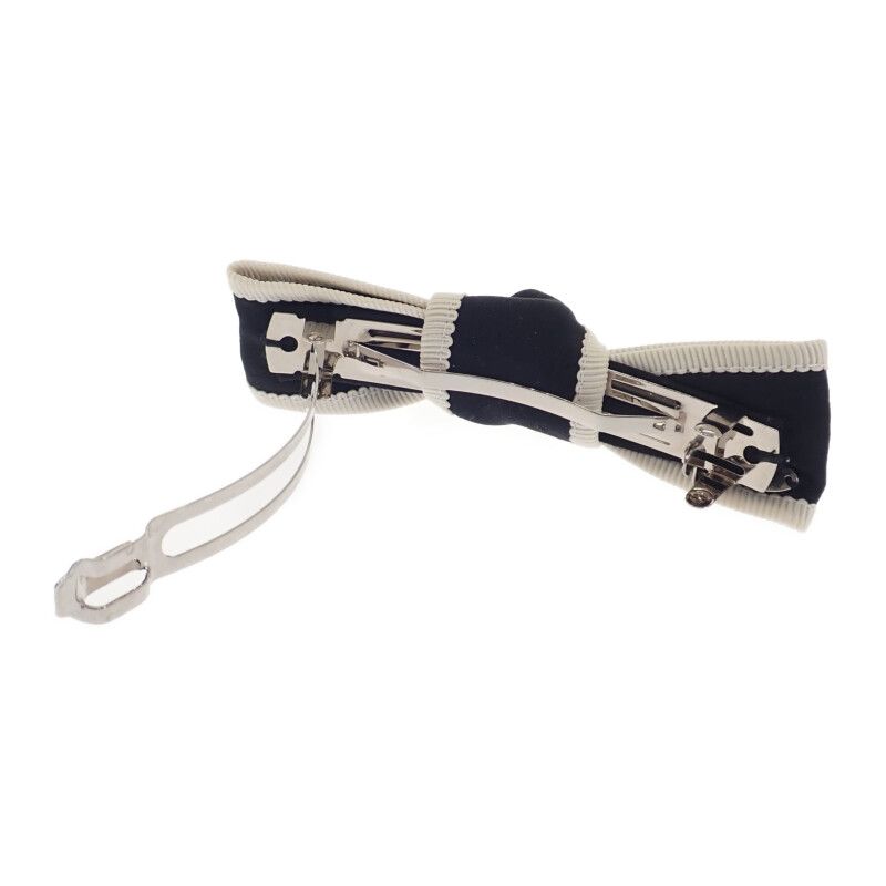 Chanel Bow Aa9921 Barrette Silk Black Silver Hardware — view 5