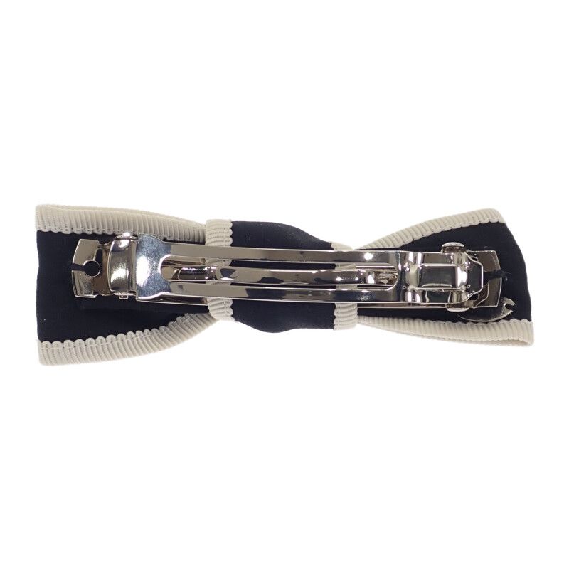 Chanel Bow Aa9921 Barrette Silk Black Silver Hardware — view 4