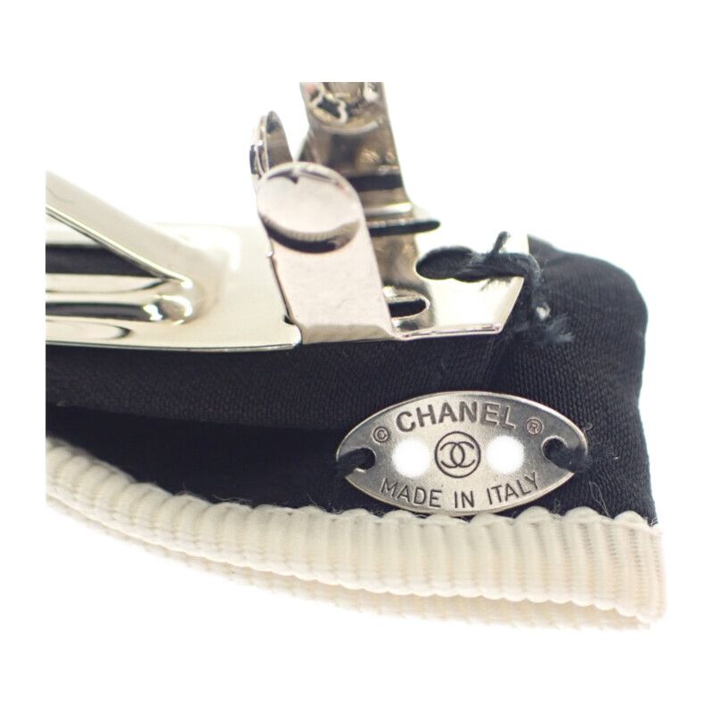 Chanel Bow Aa9921 Barrette Silk Black Silver Hardware — view 7