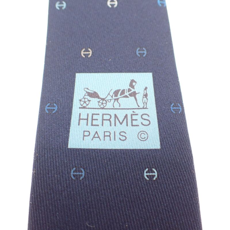 Hermes Silk Twill Tie H Tonneau T Navy Multicolor — view 5