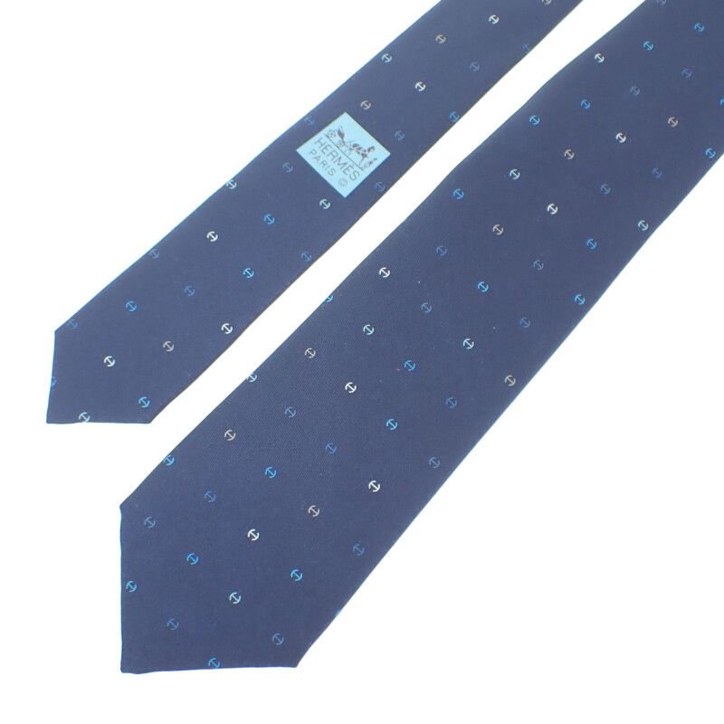 Hermes Silk Twill Tie H Tonneau T Navy Multicolor — view 3