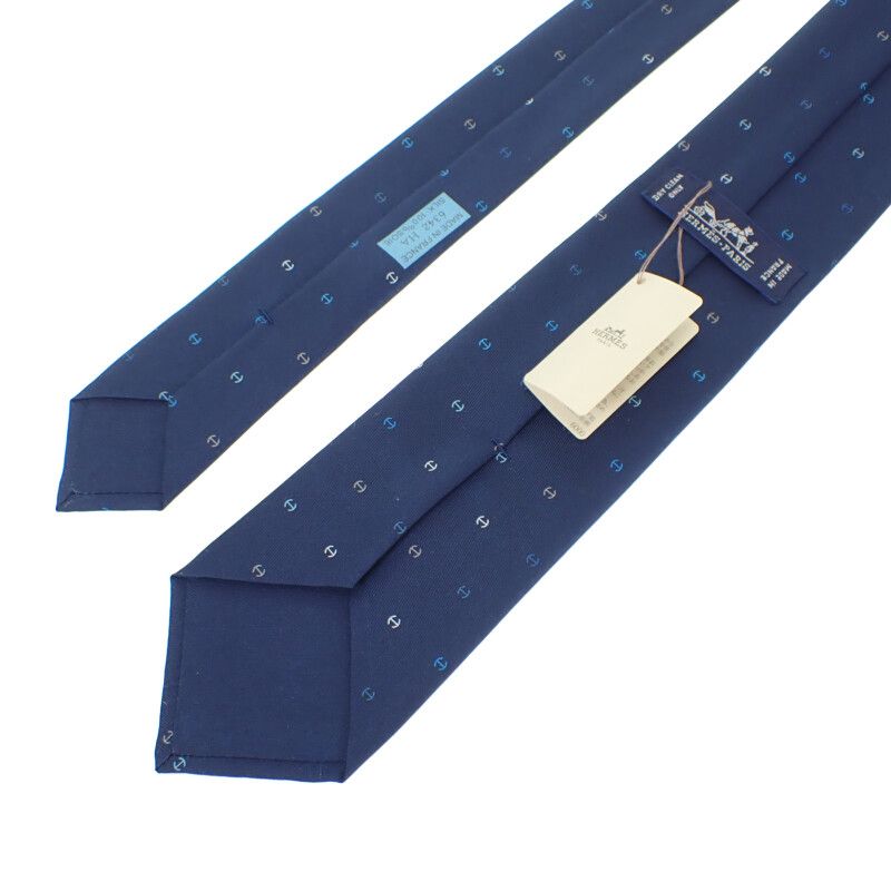 Hermes Silk Twill Tie H Tonneau T Navy Multicolor — view 4
