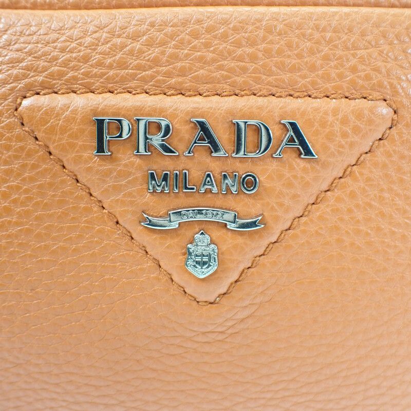 Prada Vittero Dino Soft 1 Bh192 Shoulder Bag Leather Orange Silver Hardware — view 7