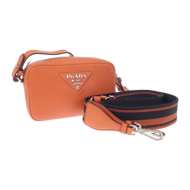 Prada Vittero Dino Soft 1 Bh192 Shoulder Bag Leather Orange Silver Hardware — view 6