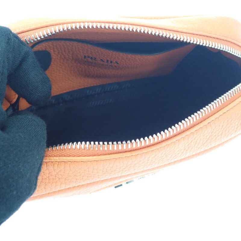 Prada Vittero Dino Soft 1 Bh192 Shoulder Bag Leather Orange Silver Hardware — view 8