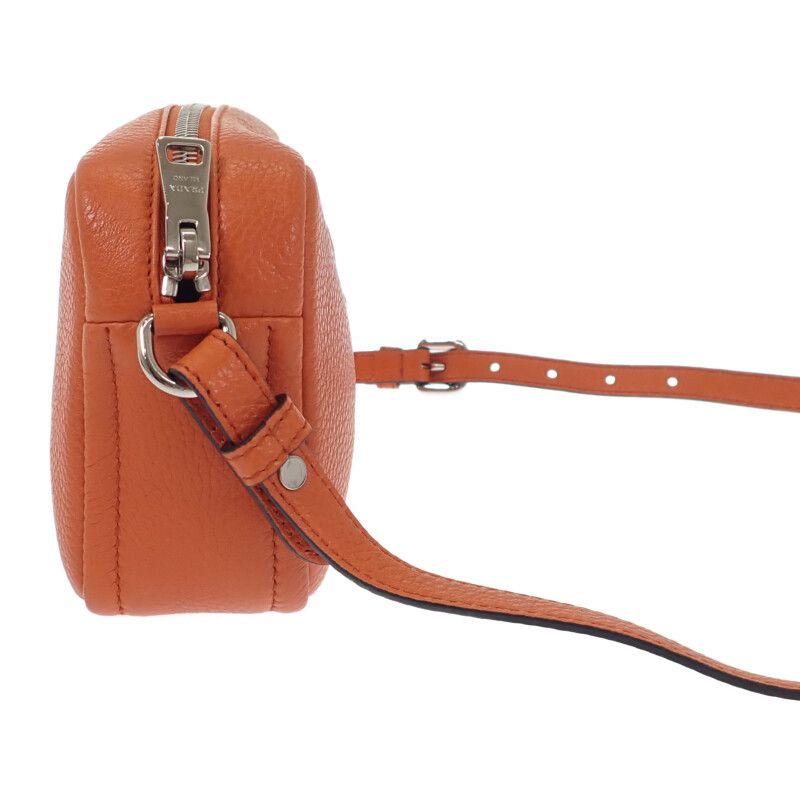 Prada Vittero Dino Soft 1 Bh192 Shoulder Bag Leather Orange Silver Hardware — view 3