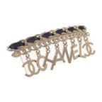 Chanel CC Logo Chain Brooch Metal Leather Gold Black Accessories Cute — view 3