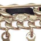 Chanel CC Logo Chain Brooch Metal Leather Gold Black Accessories Cute — view 6