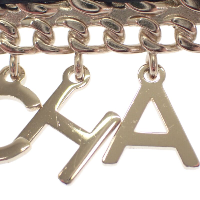 Chanel CC Logo Chain Brooch Metal Leather Gold Black Accessories Cute — view 7