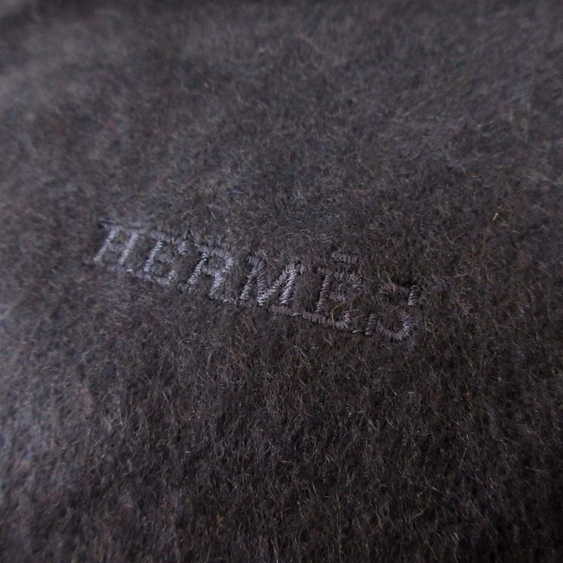 Hermes 100% Cashmere Logo Embroidery Fringe Scarf Navy — view 8