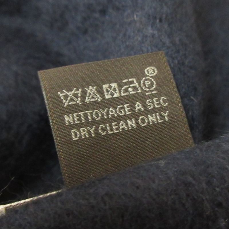 Hermes 100% Cashmere Logo Embroidery Fringe Scarf Navy — view 7