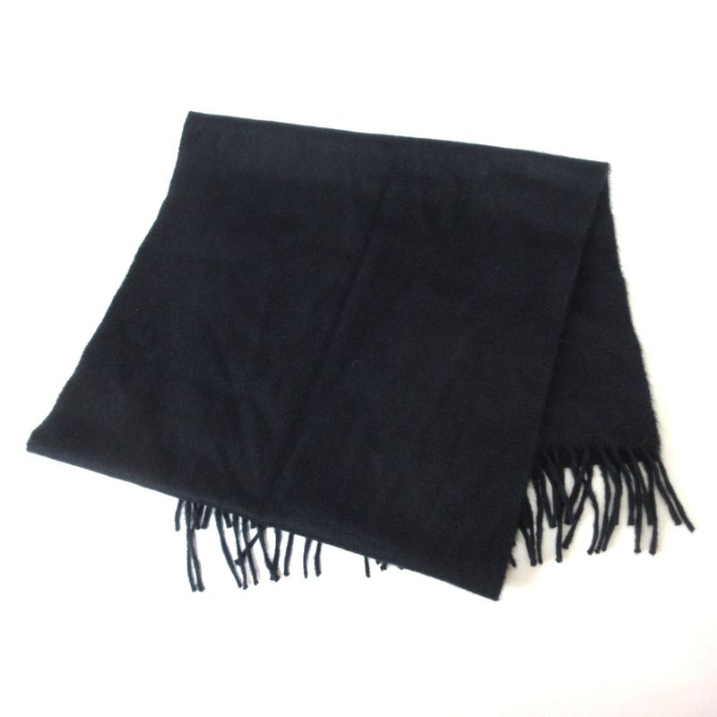 Hermes 100% Cashmere Logo Embroidery Fringe Scarf Navy — view 5