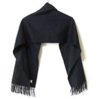 Hermes 100% Cashmere Logo Embroidery Fringe Scarf Navy — view 3