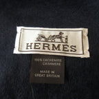 Hermes 100% Cashmere Logo Embroidery Fringe Scarf Navy — view 6