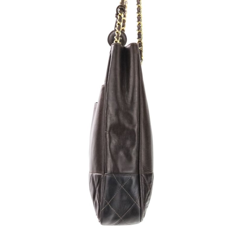 Chanel Quilted Leather Chain Shoulder Bag Brown Gold Color Hardware — view 3